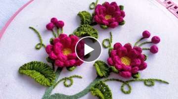 Red Flowers Hand Embroidery | Cast on Stitch | Easy Way to Embroider | Tutorial Menyulam Bagi Pem...