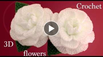 Como hacer flores en 3D Camelias a Crochet con hojas tejido tallermanualperu