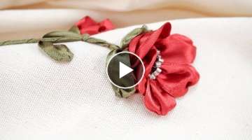 Romantic Red Roses on clothes: Embroidery Decorations with Ribbons