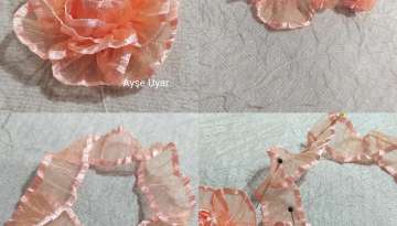 Bürümcük kurdelayla kat kat boyutlu gül yapımı- Layered rose making with crepe ribbon