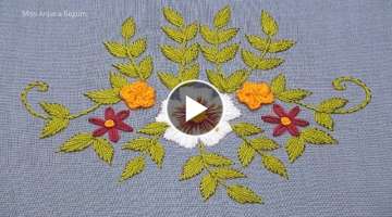 Hand Embroidery White Flower Designs, Satin Stitch White Flower Embroidery Tutorial-523
