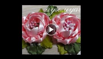 DIY Kurdela Nakışı (ribbons embroidery kanzashi version flower handmade)çiçek yapımı .