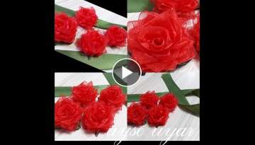 Organze Kurdeladan Kırmızı Gül Yapımı ( Making Red Roses from Ribbons)