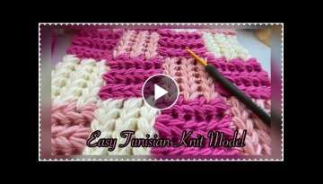 Easy Tunusian Crochet Knit Model -1-Tutorial /Kolay Tunus IÌ‡sÌ§i OÌˆrguÌˆ Modeli -1- YapÄ±mÄ±