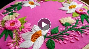 Hand Embroidery, Floral Wearth, Embroidery for beginners, Tiutorial part-29.