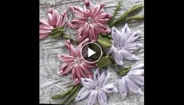 Dıy .Kurdela nakışı Kasımpatı çiçeği yapımı ( Ribbon embroidery Chrysanthemum flower m...