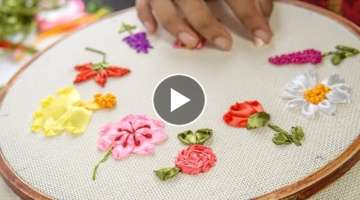 10 RIBBON EMBROIDERY FLOWERS: Hand Stitching Tutorial for Beginners