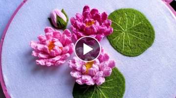 Water Lily / Lotus Hand Embroidery Design | Easy Ways to Embroider | Tutorial Menyulam Bagi Pemul...