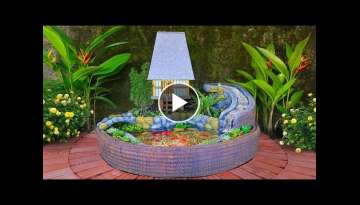 DIY amazing waterfall aquarium with common house from cement