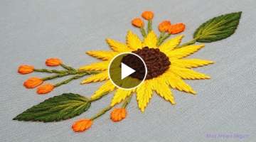 Hand Embroidery Sun Flower Projection, How to Complete a Embroidery Project Step by Step-614