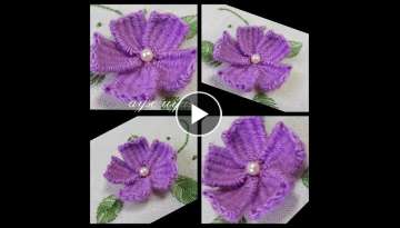 Kürdan veya çöp şişten harika boyutlu çiçek yapımı -Hand Embroidery Design-Woolen Art -E...