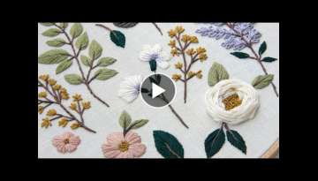 Lilac and cherry blossom. Embroidered Botanical elements for beginners