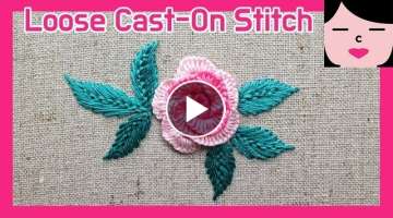 캐스트 온 스티치 입체 장미 프랑스자수 loose cast on stitch pink rose hand embroid...