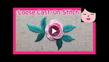 캐스트 온 스티치 입체 장미 프랑스자수 loose cast on stitch pink rose hand embroid...