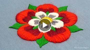 Easy Satin Stitch Flower Embroidery Design, Very Simple Flower Stitching Tutorial-603