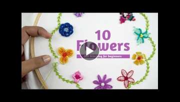 EMBROIDERY FOR BEGINNERS | 10 Beautiful Hand Embroidery Flowers Stitch by DIY Stitching